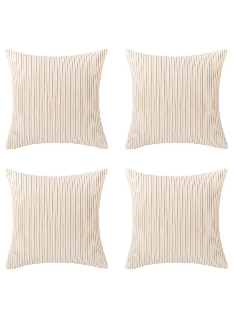 Sofa Decorative Beige Cream Pillow Cover Cushion Cover, Set of 4 Soft Velvet Modern Reversible Design for Home Decor Mix and Match, Pillow Inserts Not Included (45x45CM) - Image 1